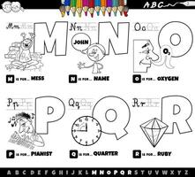 jeu de dessin animé de lettres de l'alphabet éducatif de m à r coloriage vecteur