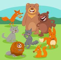 dessin animé heureux groupe de personnages animaux sauvages vecteur