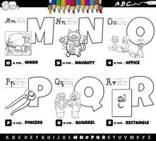 jeu de dessin animé de lettres de l'alphabet éducatif de m à r coloriage vecteur