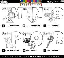 jeu de dessin animé de lettres de l'alphabet éducatif de m à r coloriage vecteur