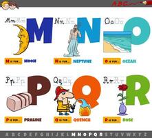 lettres de l'alphabet de dessin animé éducatif pour les enfants de m à r vecteur
