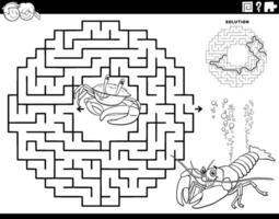 Labyrinthe Jeu avec dessin animé Crabe et écrevisse coloration page vecteur