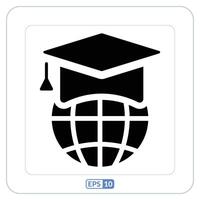 e-learning icône. en ligne éducation symbole. globe avec une l'obtention du diplôme casquette sur il vecteur