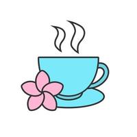 icône de couleur de tasse de thé aux herbes. tasse à thé avec fleur de plumeria. illustration vectorielle isolée vecteur