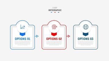 Trois étape infographie étiquette conception modèle avec ligne Icônes. processus pas diagramme, présentations, flux de travail mise en page, bannière, couler graphique, Info graphique illustration. vecteur