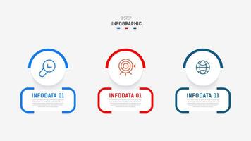 Trois étape infographie étiquette conception modèle avec ligne Icônes. processus pas diagramme, présentations, flux de travail mise en page, bannière, couler graphique, Info graphique illustration. vecteur