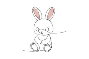 mignonne lapin poupée une ligne art dessin. lapin jouet continu contour vecteur