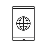 icône linéaire de connexion réseau smartphone. illustration de la ligne mince. téléphone intelligent avec symbole de contour de modèle de globe. dessin de contour isolé de vecteur