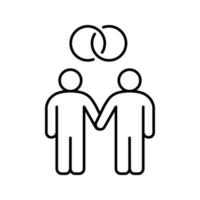 icône linéaire de mariage gay. illustration de ligne mince de couple homosexuel. deux hommes tenant le symbole de contour de mains. dessin de contour isolé de vecteur