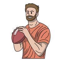 rétro dessin animé de homme en portant une le rugby Balle vecteur