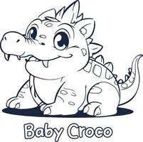 crocodile vecto illustration noir et blanc crocodile alphabet coloration livre ou page pour les enfants vecteur