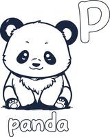 Panda illustration noir et blanc Panda alphabet coloration livre ou page pour les enfants vecteur