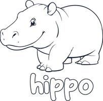 hippopotame illustration noir et blanc hippopotame alphabet coloration livre ou page pour les enfants vecteur