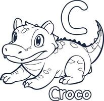 crocodile vecto illustration noir et blanc crocodile alphabet coloration livre ou page pour les enfants vecteur