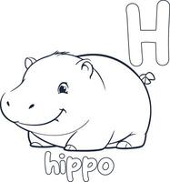 hippopotame illustration noir et blanc hippopotame alphabet coloration livre ou page pour les enfants vecteur