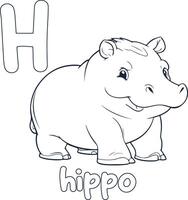 hippopotame illustration noir et blanc hippopotame alphabet coloration livre ou page pour les enfants vecteur