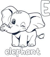 l'éléphant illustration noir et blanc l'éléphant alphabet coloration livre ou page pour les enfants vecteur