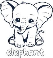 l'éléphant illustration noir et blanc l'éléphant alphabet coloration livre ou page pour les enfants vecteur