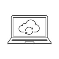 icône linéaire de cloud computing pour ordinateur portable. illustration de la ligne mince. ordinateur portable avec symbole de contour de flèches d'actualisation de stockage Web. dessin de contour isolé de vecteur