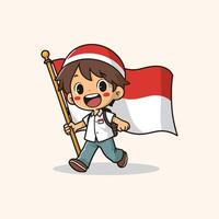 une dessin animé personnage en portant Indonésie drapeau gens vacances isolé vecteur