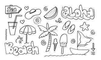 illustration de doodle mignon dessiné à la main aloha. conception hawaïenne. vecteur