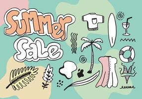 collection de soldes d'été dans le style doodle, pour les bannières et plus encore. vecteur