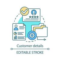icône de concept de détails client. illustration de fine ligne d'idée d'information commerciale. gestion de la relation client. logiciel de GRC. identité du client. dessin de contour isolé de vecteur. trait modifiable vecteur