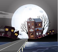 Maisons hantées dans la nuit de pleine lune vecteur