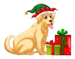 Thème de Noël avec un chien mignon et des cadeaux vecteur