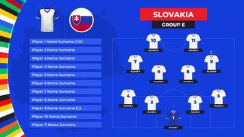 T-shirt et drapeau. s'aligner de le la slovaquie nationale Football équipe. Football champ avec le formation de la slovaquie joueurs à le européen tournoi 2024. vecteur