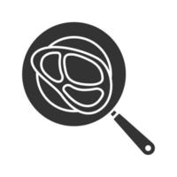 steak sur l'icône de glyphe de poêle à frire. symbole de silhouette. espace négatif. illustration vectorielle isolée vecteur