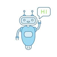 chatbot disant salut icône de couleur. talkbot saluant l'utilisateur. assistant virtuel. assistant en ligne. robot moderne. illustration vectorielle isolée vecteur