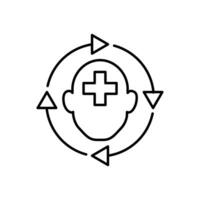 mental santé récupération. une tête illustration avec plus signe et boucle cercle symbole à représenter mental santé récupération. vecteur