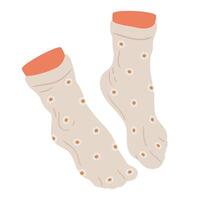 pieds portant chaussettes. main tiré pieds dans coton chaussettes, paire pieds dans détendu position plat isolé illustration. Humain pieds sur blanc Contexte vecteur