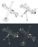 mortier arme système isométrique plans vecteur