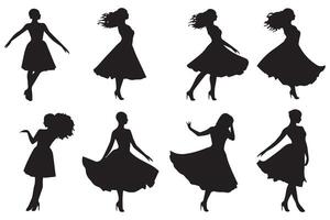 dansant fille groupe noir silhouette femelle figure isolé plus de blanc Contexte illustration vecteur