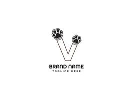 chien patte avec négatif espace v lettre logo conception vecteur