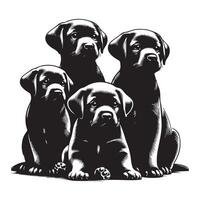 quatre chiots , noir Couleur silhouette vecteur