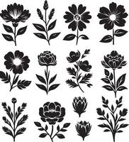 décoratif Rose avec feuilles, noir Couleur silhouette vecteur