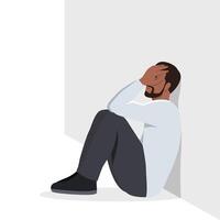 Jeune noir homme déprimé et asseoir sur le sol. vecteur