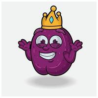 prune fruit avec ne pas connaître sourire expression. mascotte dessin animé personnage pour saveur, souche, étiquette et emballage produit. vecteur