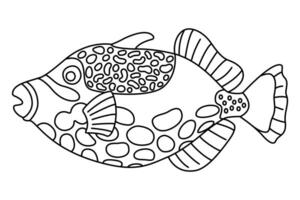 tropical poisson. Facile main dessiné. isolé sur blanc Contexte. griffonnage poisson ligne art dessin. art thérapie coloration page pour des gamins et adultes. noir et blanc illustration vecteur