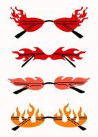 ensemble de divers coloré des lunettes de soleil. été des lunettes de soleil, à la mode monocle cadres. divers formes et modes. lunettes dans le divers forme de flammes et Feu. isolé sur blanc Contexte. vecteur