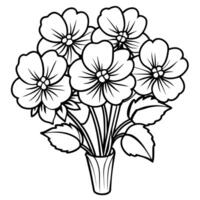 pensée fleur contour illustration coloration livre page conception, pensée fleur bouquet noir et blanc ligne art dessin coloration livre pages pour les enfants et adultes vecteur