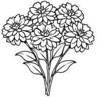 souci fleur bouquet contour illustration coloration livre page conception, souci fleur bouquet noir et blanc ligne art dessin coloration livre pages pour les enfants et adultes vecteur