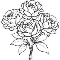 pivoine fleur contour illustration coloration livre page conception, pivoine fleur noir et blanc ligne art dessin coloration livre pages pour les enfants et adultes vecteur