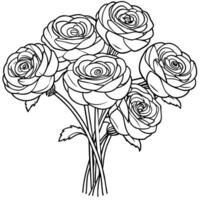 renoncule fleur contour illustration coloration livre page conception, renoncule fleur noir et blanc ligne art dessin coloration livre pages pour les enfants et adultes vecteur
