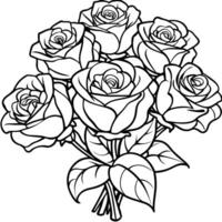 Rose fleur contour illustration coloration livre page conception, Rose fleur noir et blanc ligne art dessin coloration livre pages pour les enfants et adultes vecteur