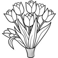 tulipe fleur contour illustration coloration livre page conception, tulipe fleur noir et blanc ligne art dessin coloration livre pages pour les enfants et adultes vecteur