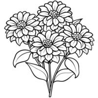 zinnia fleur contour illustration coloration livre page conception, zinnia fleur noir et blanc ligne art dessin coloration livre pages pour les enfants et adultes vecteur